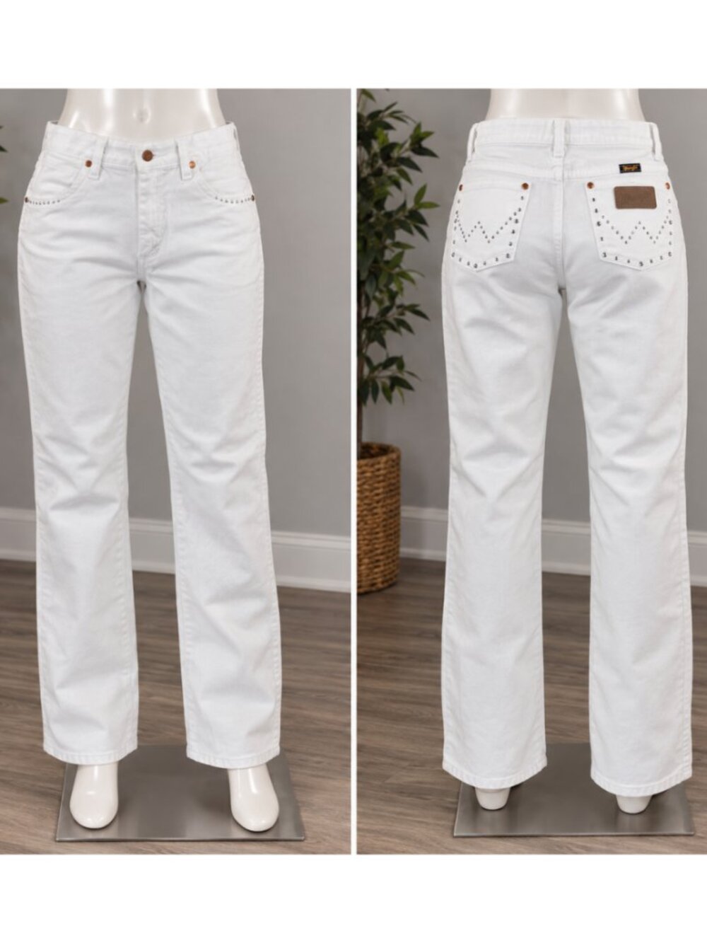 Wrangler White Denim Jeans Women's Size 16 w/ Shiny Studded front & back pockets